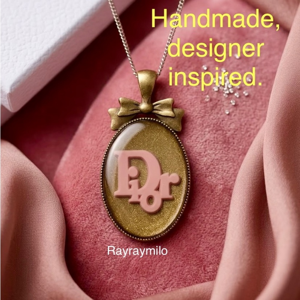 Handmade Pink and Gold Medaillon Pendant - Designer Inspired